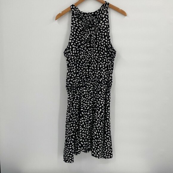 Womens Black White Sleeveless Halter Neck Knee Length A Line Dress Size Small - Picture 3 of 10